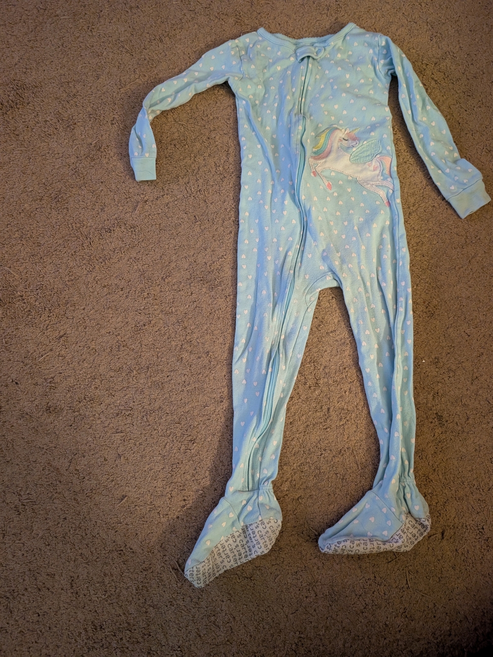 Carter's Light Blue Unicorn Heart Footed One-Piece Pajamas